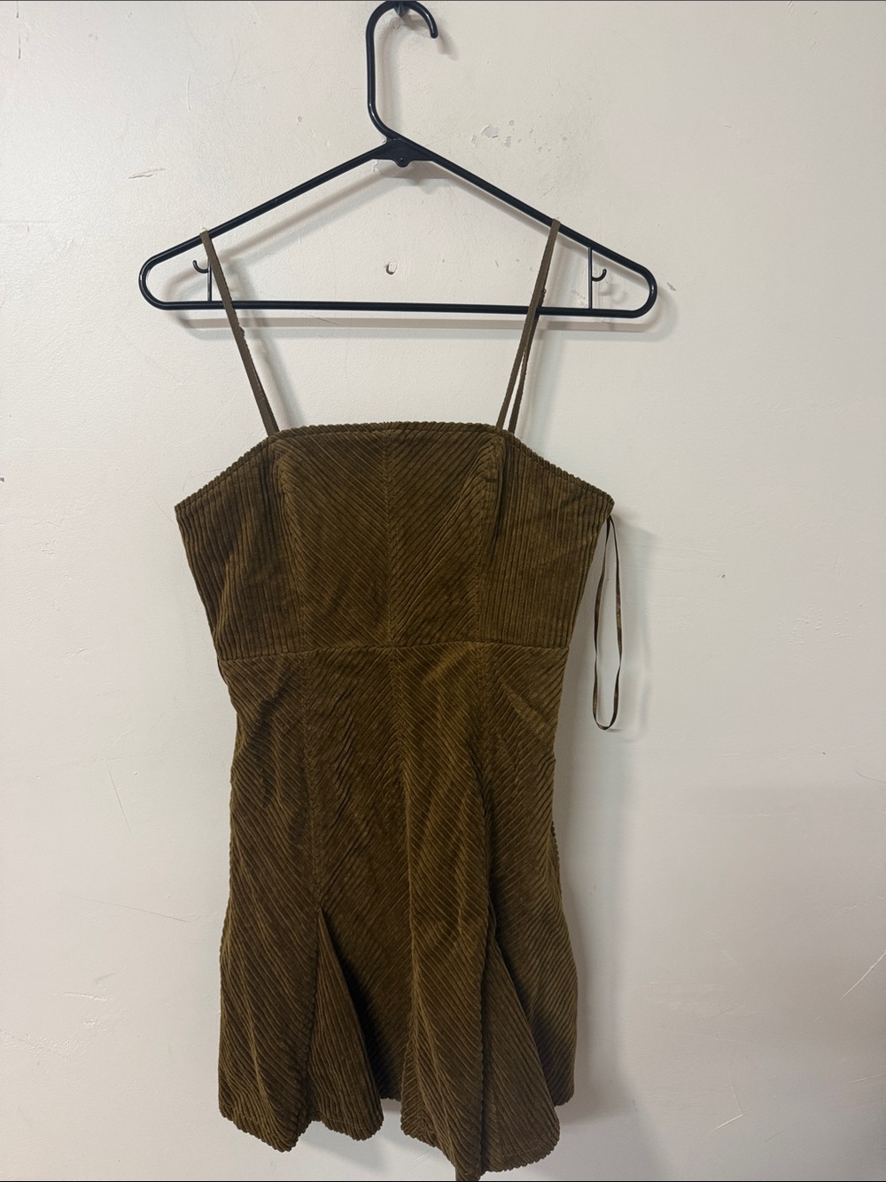 Corduroy Spaghetti Strap Mini Dress in Olive Brown